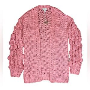 NWT Hayden LA Women’s M/L Pom Pom Sleeve Chunky Knit Cardigan Pink Slouchy Open